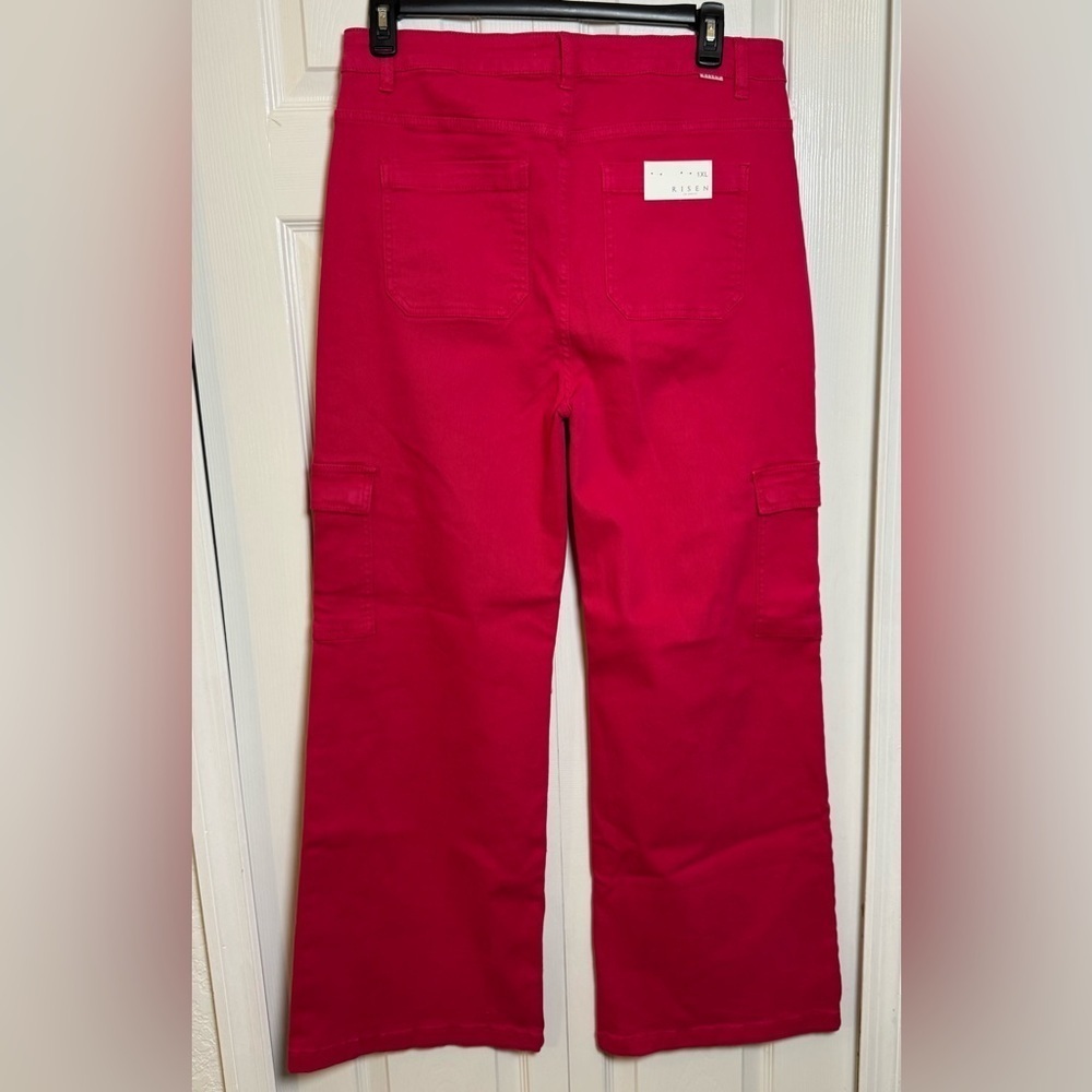 Risen Hot Pink Flare Cargo Jeans 1XL NWT Wide Leg Stretch - Picture 5 of 9